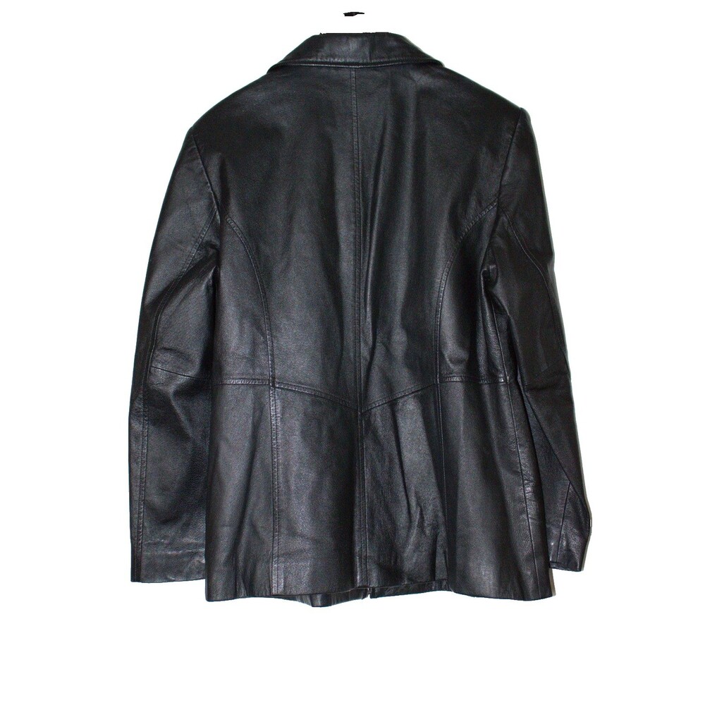 Jacqueline‎ Ferrar Womens Size Large Black Leather Full Zip Jacket Coat Y2K - Picture 8 of 12